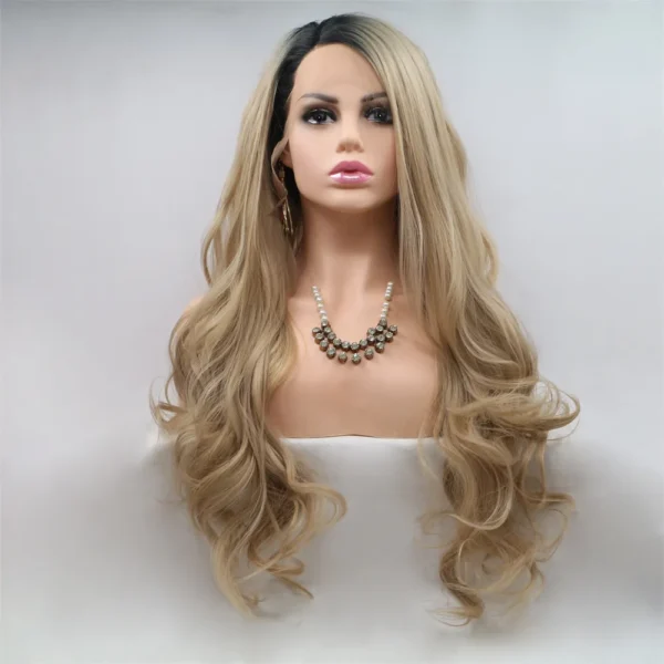 Synthetic lace Front Wigs, Wave, Ombre Blonde, S24