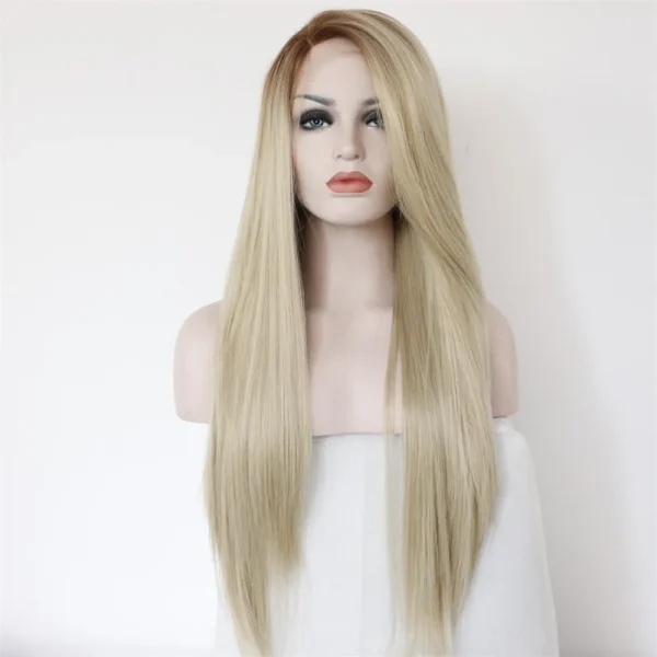 Synthetic lace Front Wigs, Straight, Ombre Blonde, S4